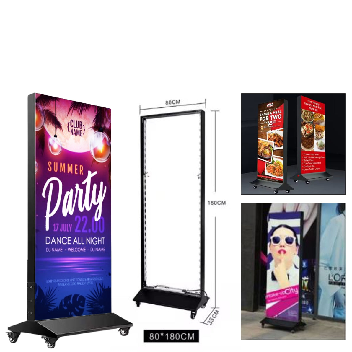LED Light 80x180cm Big Size Sign Standee / Food Printing Event Restaurant Mall Display Signage Stand