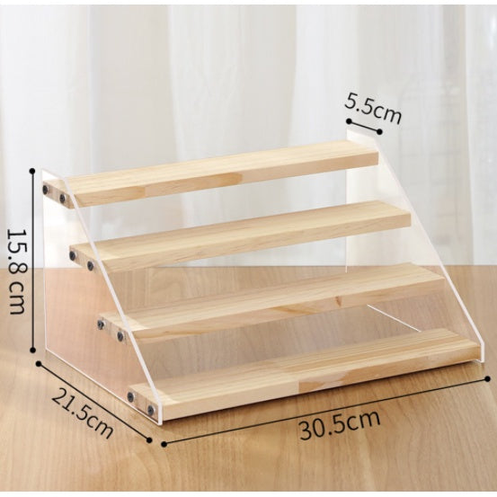 2-7 tier Acrylic Wooden Display Rack / Riser Wood Figure Stand Perfume Condiments Spice Organizer Ca