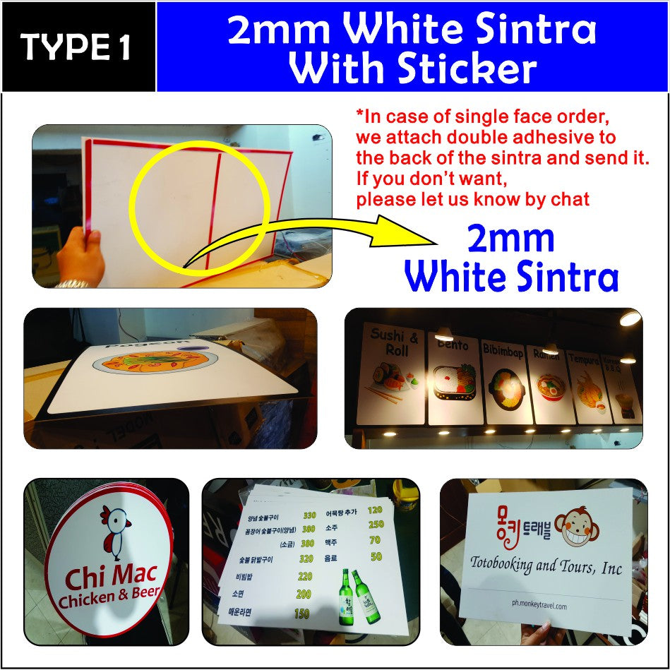 High Quality Sintra Board with Sticker / Customized Printing Menu Wall Decoration Sign Logo Signage
