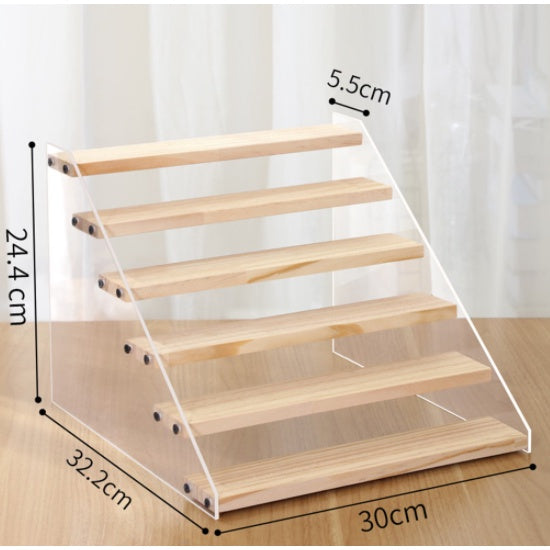 2-7 tier Acrylic Wooden Display Rack / Riser Wood Figure Stand Perfume Condiments Spice Organizer Ca
