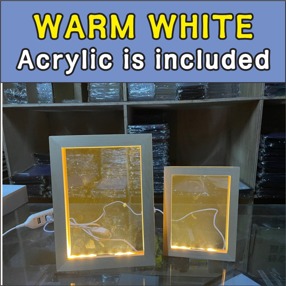 Wooden Led Light Acrylic Frame / White Warm RGB Night Lamp Wood Decor Stand DIY Paint Christmas Gift