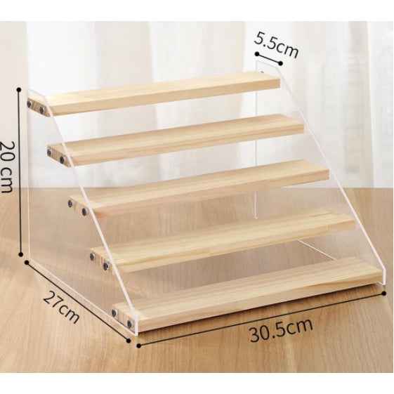 2-7 tier Acrylic Wooden Display Rack / Riser Wood Figure Stand Perfume Condiments Spice Organizer Ca