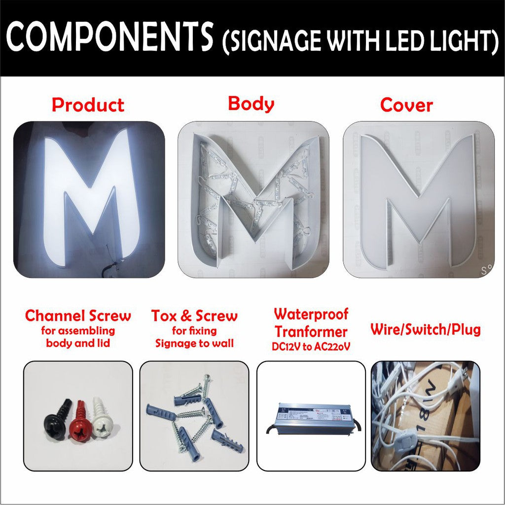 Customized Aluminum Letter Signage / LED Light Sign Acrylic DIY Signboard Korean Panaflex Stainless