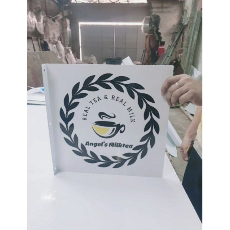 Super Durable Black White Steel Signage Double Face DIY Décor Shop Outdoor Logo Sign Display Office