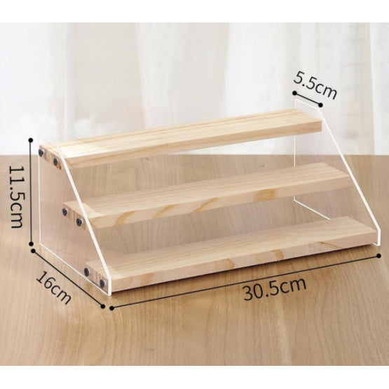2-7 tier Acrylic Wooden Display Rack / Riser Wood Figure Stand Perfume Condiments Spice Organizer Ca