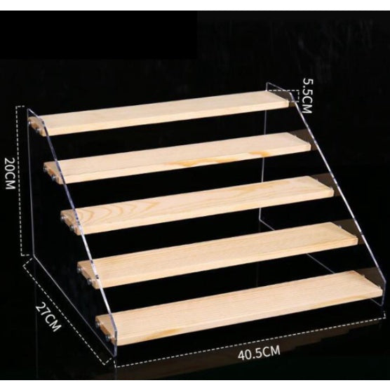 2-7 tier Acrylic Wooden Display Rack / Riser Wood Figure Stand Perfume Condiments Spice Organizer Ca