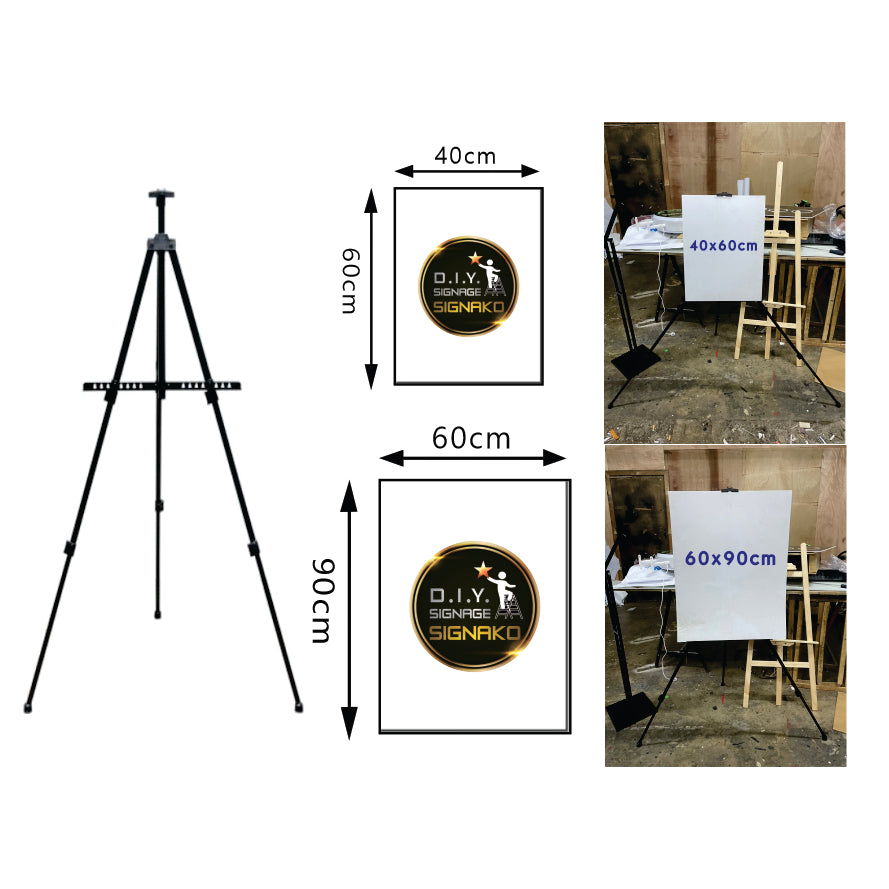 Aluminum Easel Stand & Carry Pouch / Adjustable Tripod Display Painting Promo Restaurant Bar Event