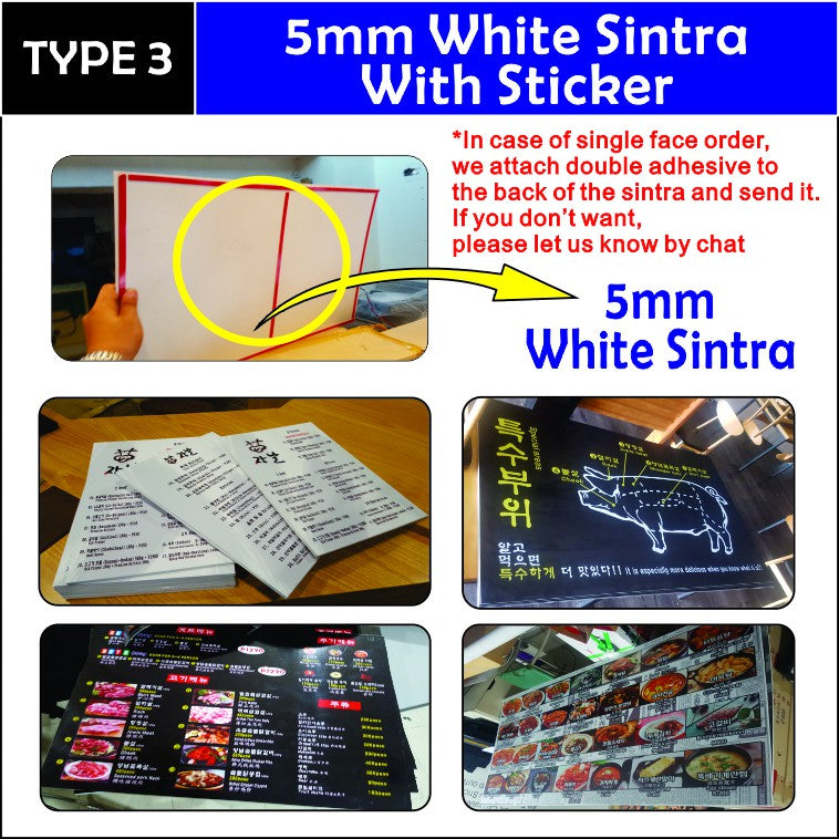 High Quality Sintra Board with Sticker / Customized Printing Menu Wall Decoration Sign Logo Signage