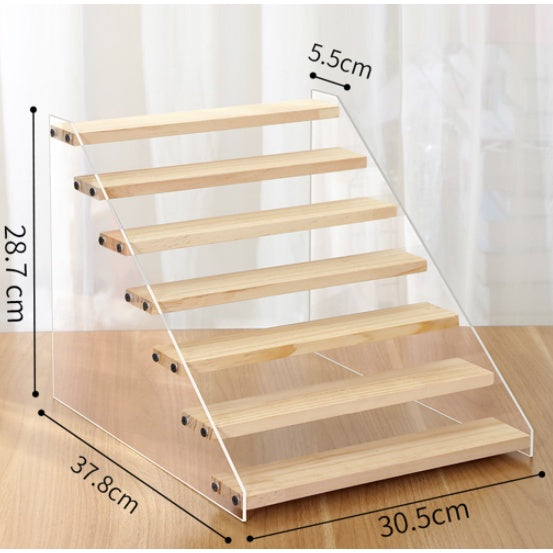 2-7 tier Acrylic Wooden Display Rack / Riser Wood Figure Stand Perfume Condiments Spice Organizer Ca