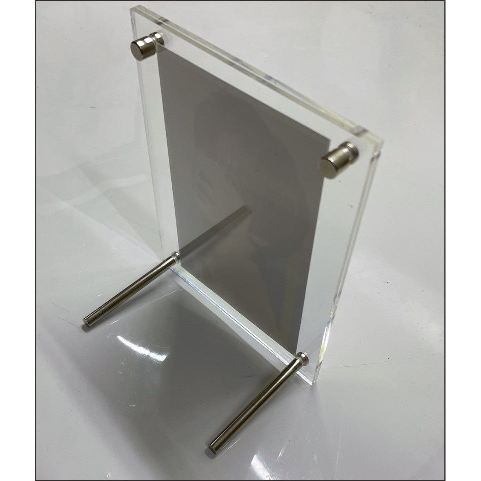 Acrylic Photo Frame With Silver Pin / Promo Menu Holder Picture Stand Decoration for Christmas Gift