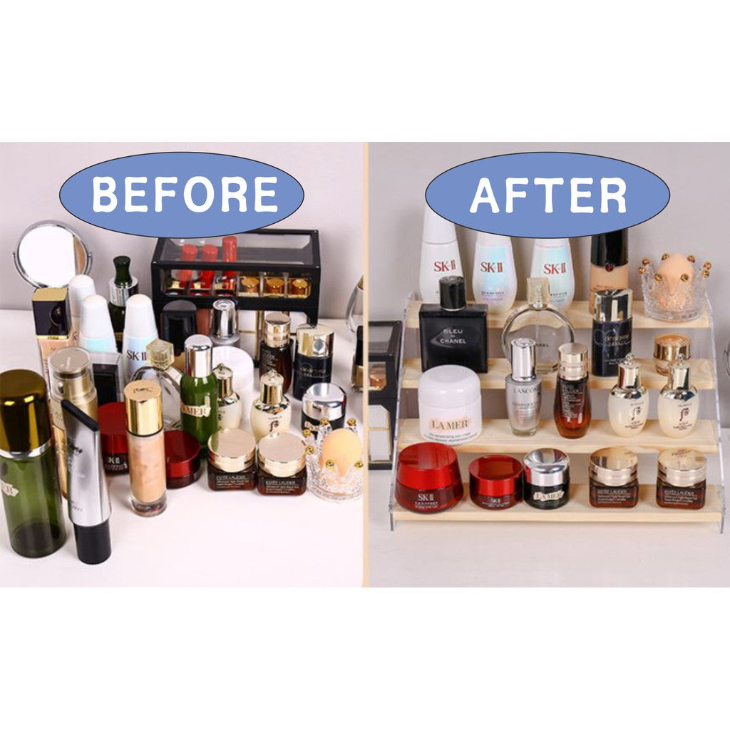 2-7 tier Acrylic Wooden Display Rack / Riser Wood Figure Stand Perfume Condiments Spice Organizer Ca
