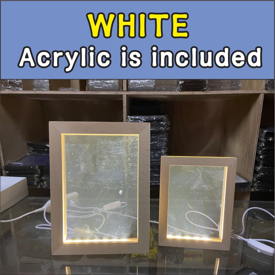 Wooden Led Light Acrylic Frame / White Warm RGB Night Lamp Wood Decor Stand DIY Paint Christmas Gift