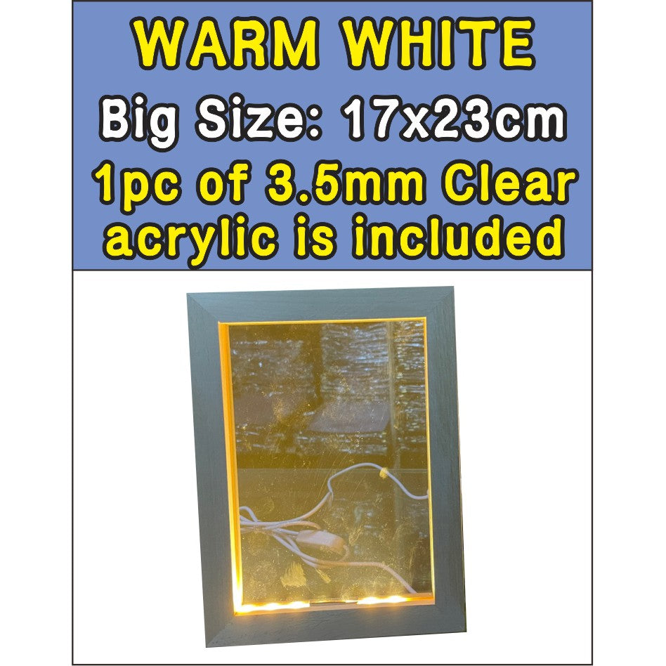 Wooden Led Light Acrylic Frame / White Warm RGB Night Lamp Wood Decor Stand DIY Paint Christmas Gift