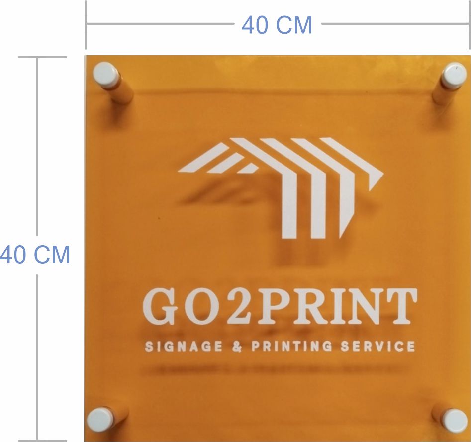 Office Signage #1) Transparent Orange Acrylic w/ UV Direct Print & Bolt / Company Name Plate Sign