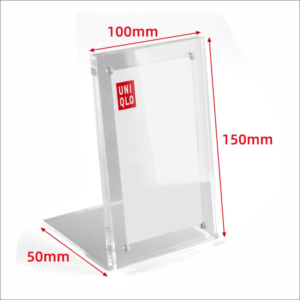 Strong Magnetic L-shaped Acrylic Sign Holder / Clear Plastic Table Top Name Card Price Display Stand