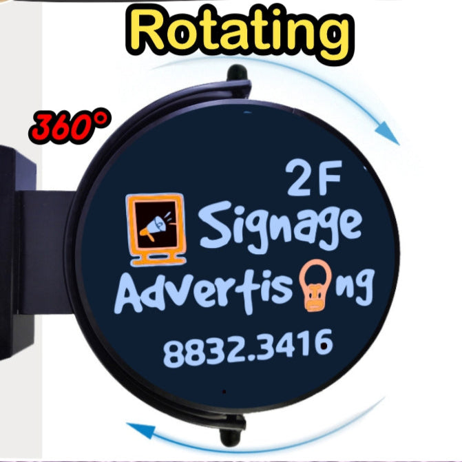 360 Rotating Round LED Signage / Light Box Outdoor Acrylic Double Sign Restaurant Shop Store Logo AD