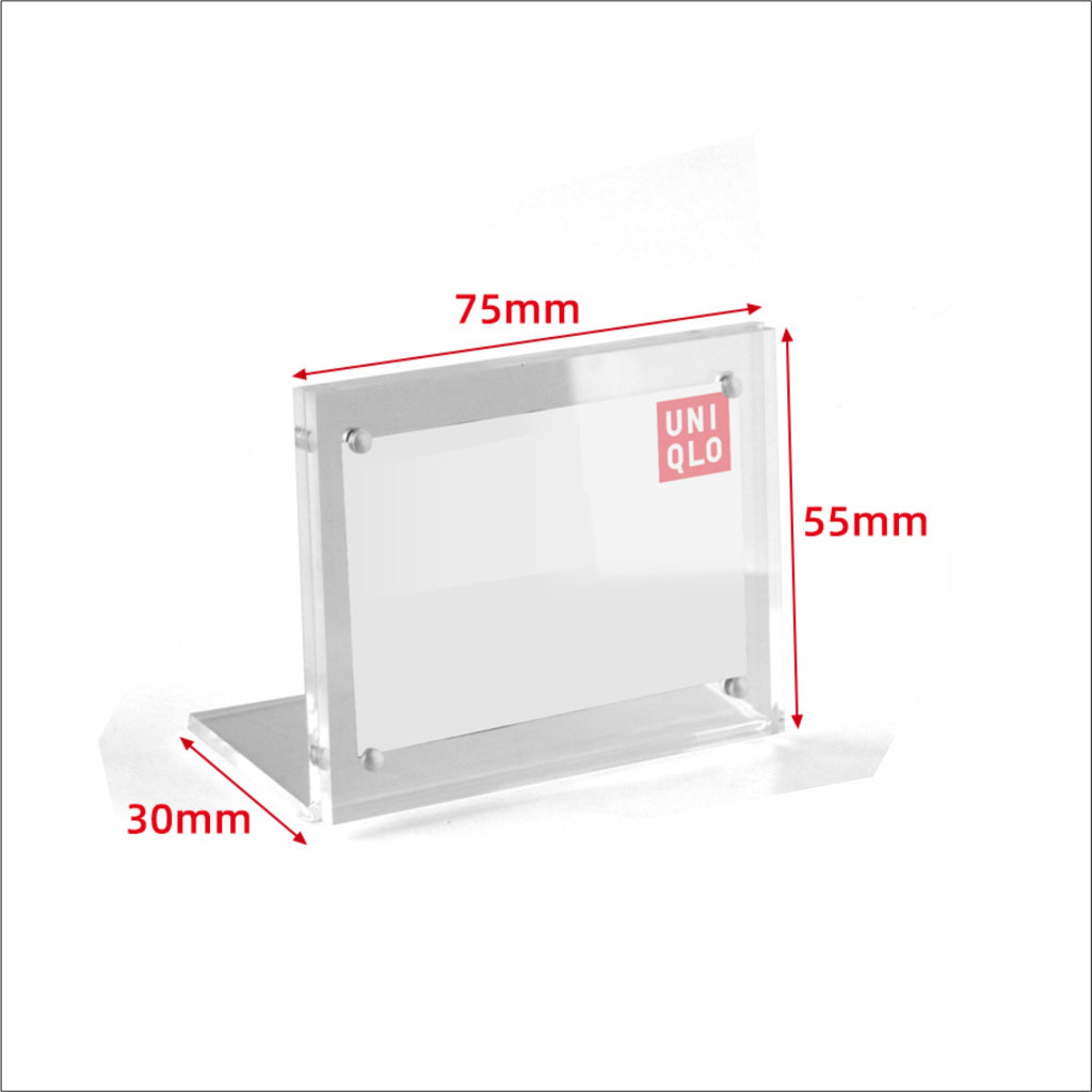 Strong Magnetic L-shaped Acrylic Sign Holder / Clear Plastic Table Top Name Card Price Display Stand