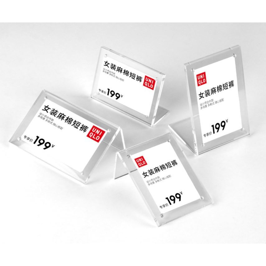 Strong Magnetic L-shaped Acrylic Sign Holder / Clear Plastic Table Top Name Card Price Display Stand
