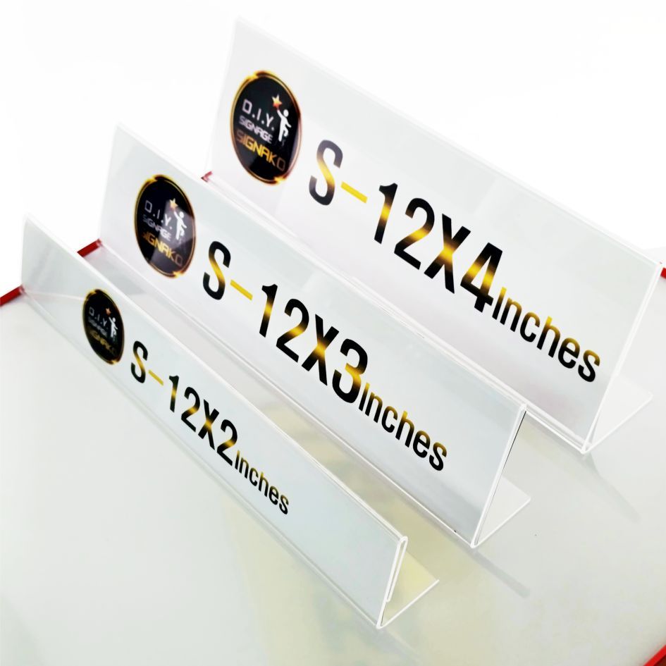 Clear Acrylic Single Sided Stand / SLANT Table Name Sign Holder Landscape Desk Name Plate Display L