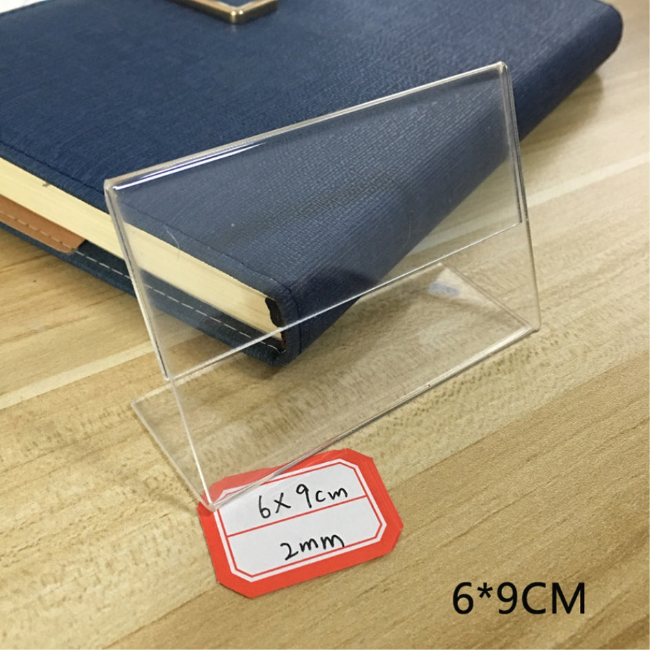 2mm Thick Durable L-shaped Acrylic Sign Holder / Clear Plastic Table Top Name Card Price Tag Stand