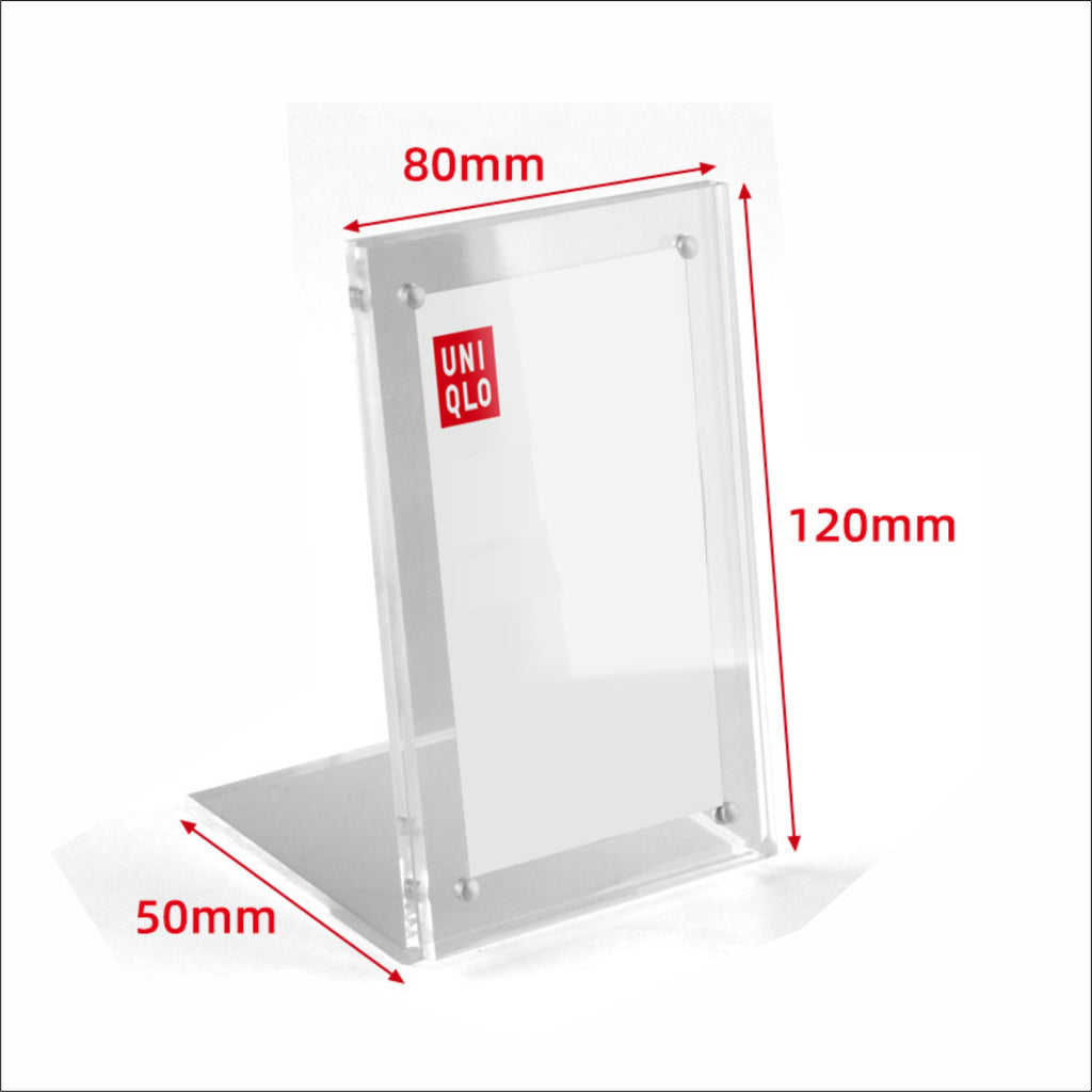 Strong Magnetic L-shaped Acrylic Sign Holder / Clear Plastic Table Top Name Card Price Display Stand