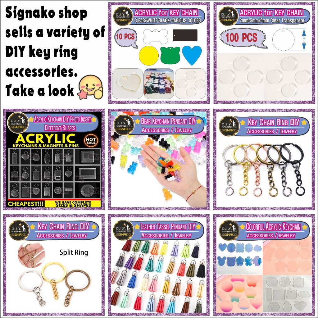 (Wholesale) 100pcs Clear Acrylic Blank Keychain / Key Ring Chain Holder Pendant Keyring DIY Circle