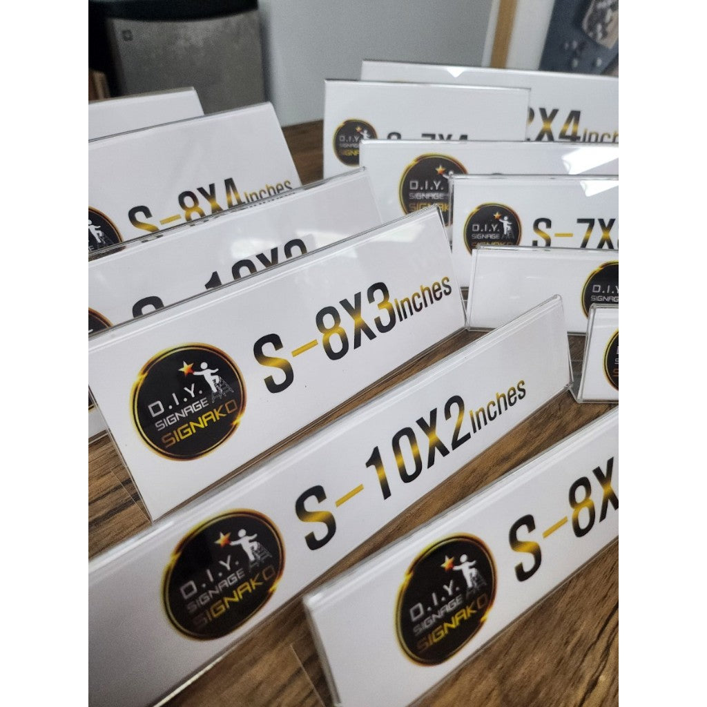 Clear Acrylic Single Sided Stand / SLANT Table Name Sign Holder Landscape Desk Name Plate Display L
