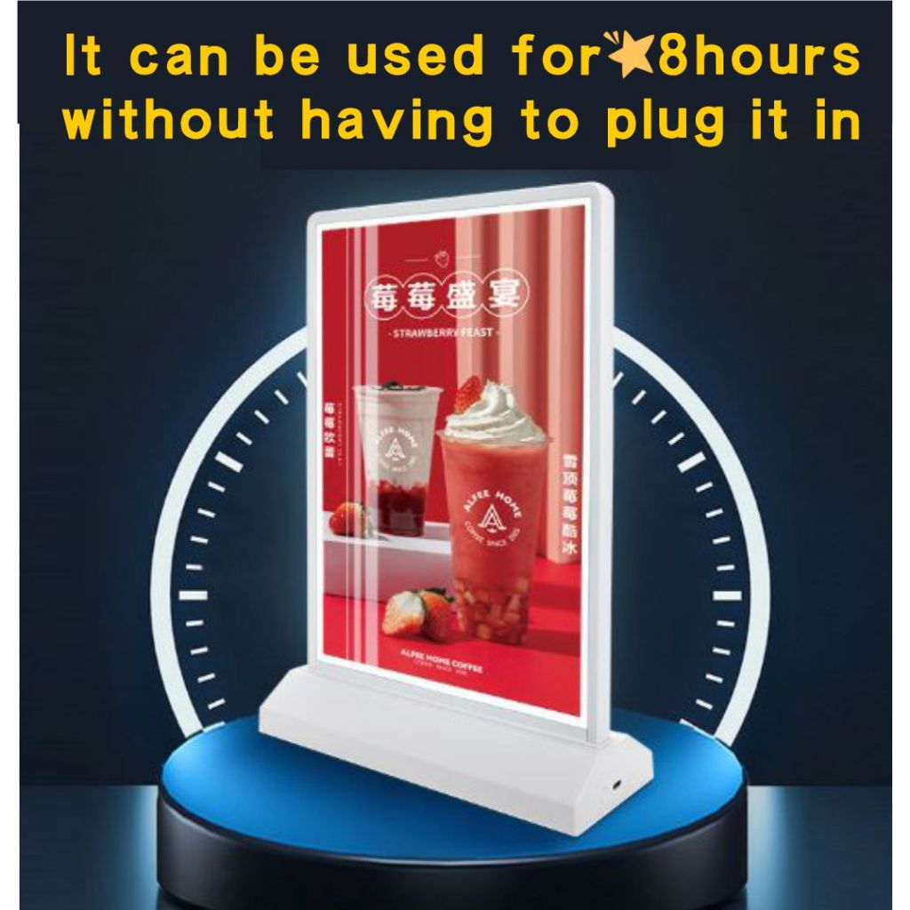 A4 Double Sided Rechargeable LED Display Table Stand / Menu Light Box Promotion Coffee Shop Cafe Bar
