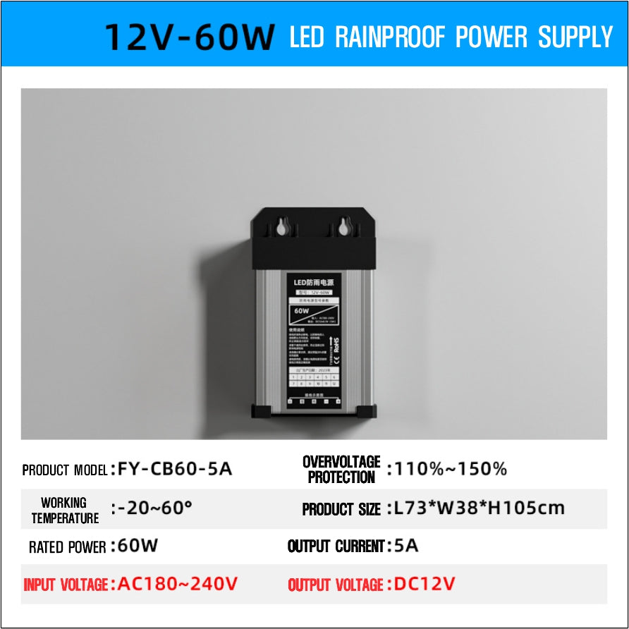 Rainproof LED Transformer Power Supply / DC 12V to AC 220V 60W ~ 400W Power Adapter LED Signage CCTV