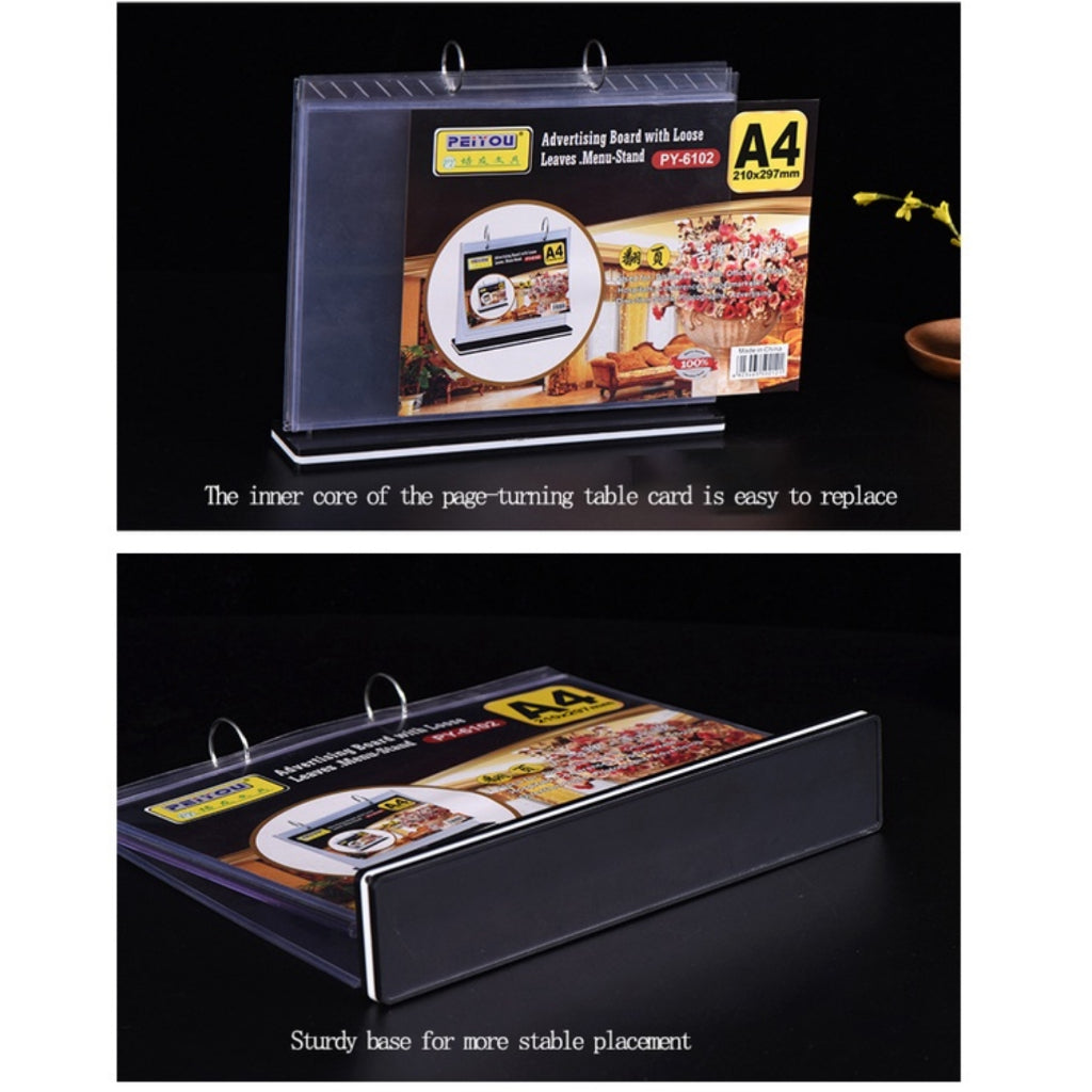 Page Turning Table Menu Stand Type B / Restaurant Cafe Bar Promo Display Holder Acrylic Menu Standee