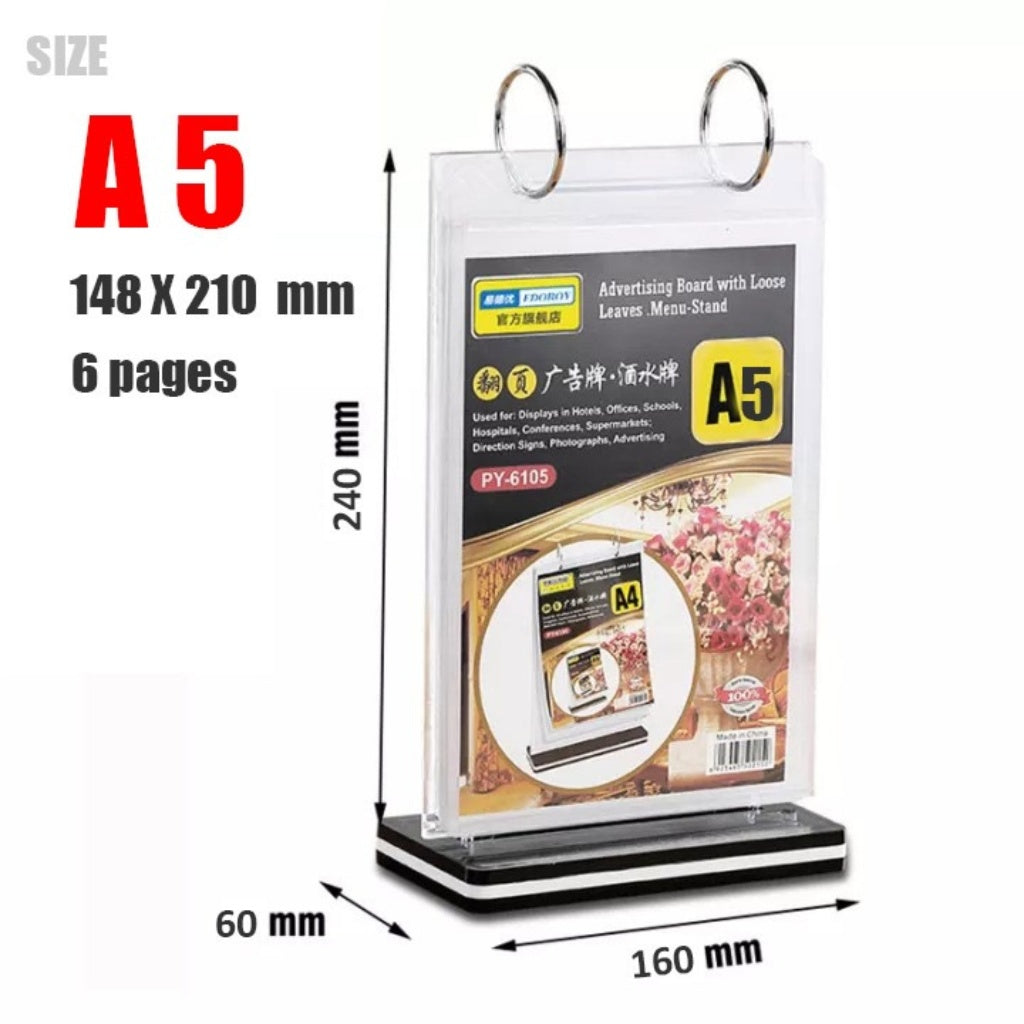 Page Turning Table Menu Stand Type B / Restaurant Cafe Bar Promo Display Holder Acrylic Menu Standee