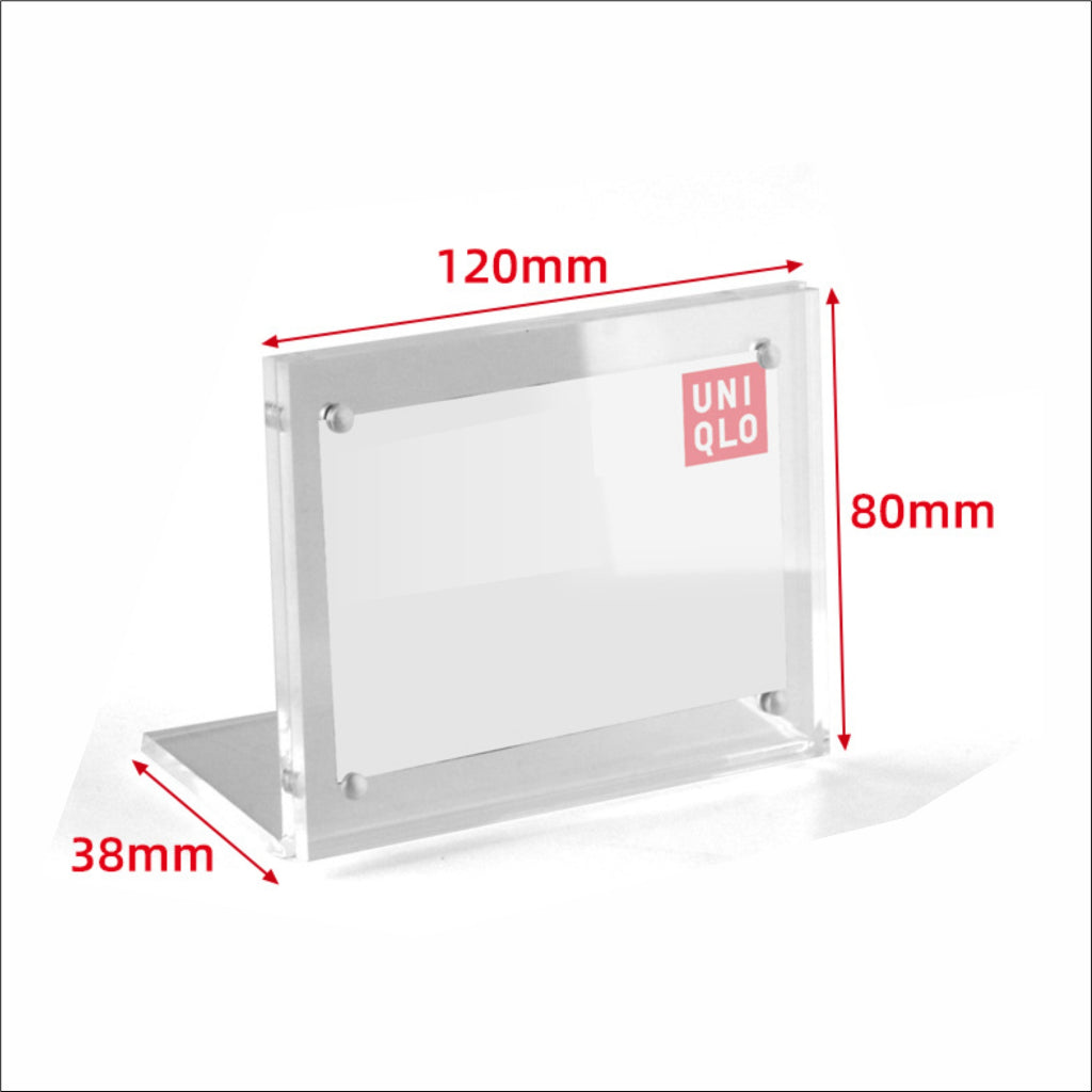 Strong Magnetic L-shaped Acrylic Sign Holder / Clear Plastic Table Top Name Card Price Display Stand