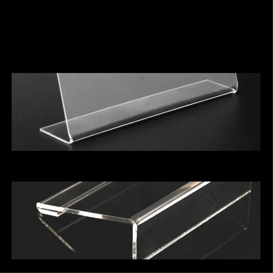 2mm Thick Durable L-shaped Acrylic Sign Holder / Clear Plastic Table Top Name Card Price Tag Stand