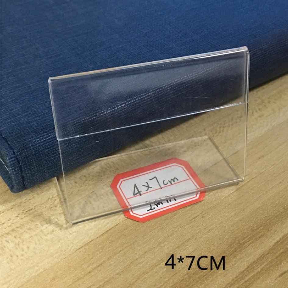 2mm Thick Durable L-shaped Acrylic Sign Holder / Clear Plastic Table Top Name Card Price Tag Stand