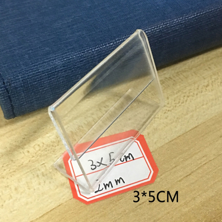 2mm Thick Durable L-shaped Acrylic Sign Holder / Clear Plastic Table Top Name Card Price Tag Stand