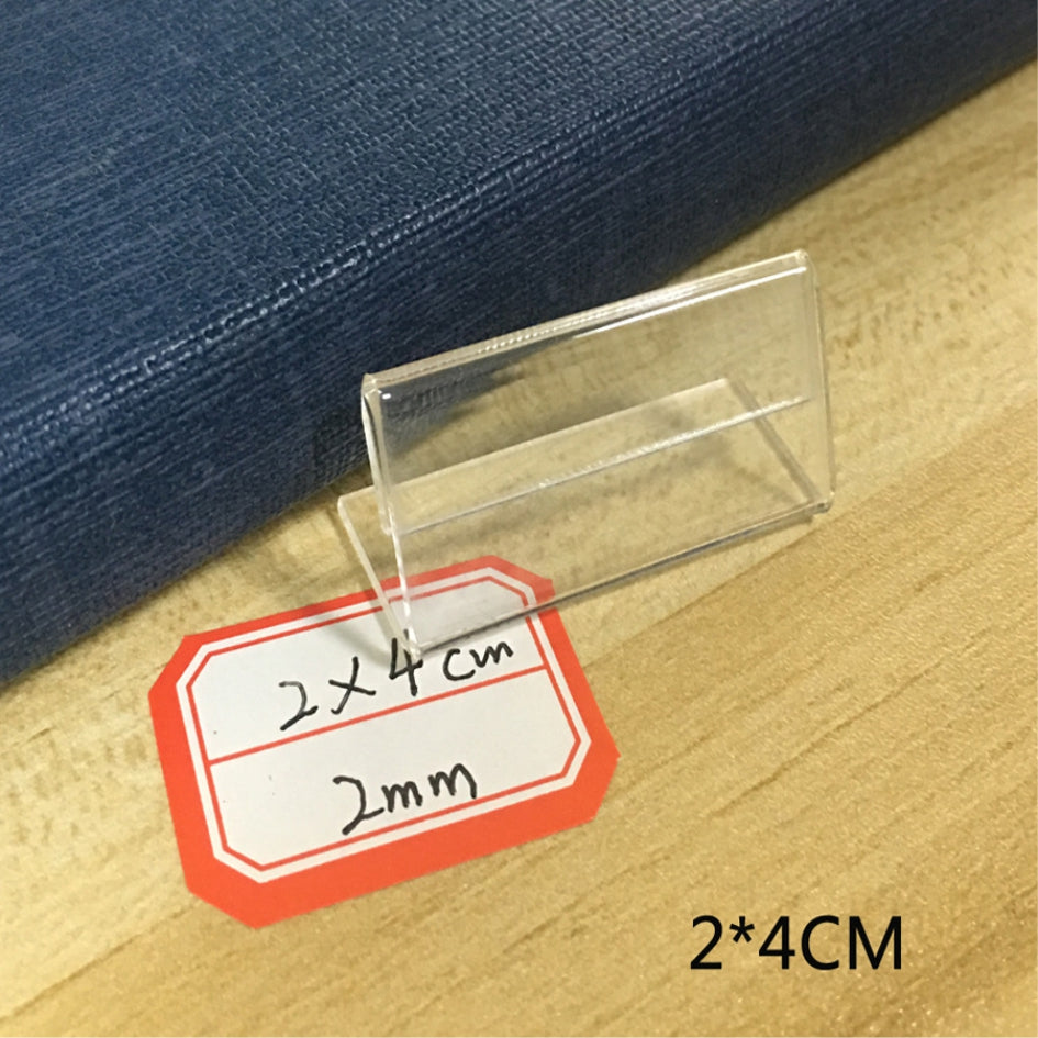 2mm Thick Durable L-shaped Acrylic Sign Holder / Clear Plastic Table Top Name Card Price Tag Stand