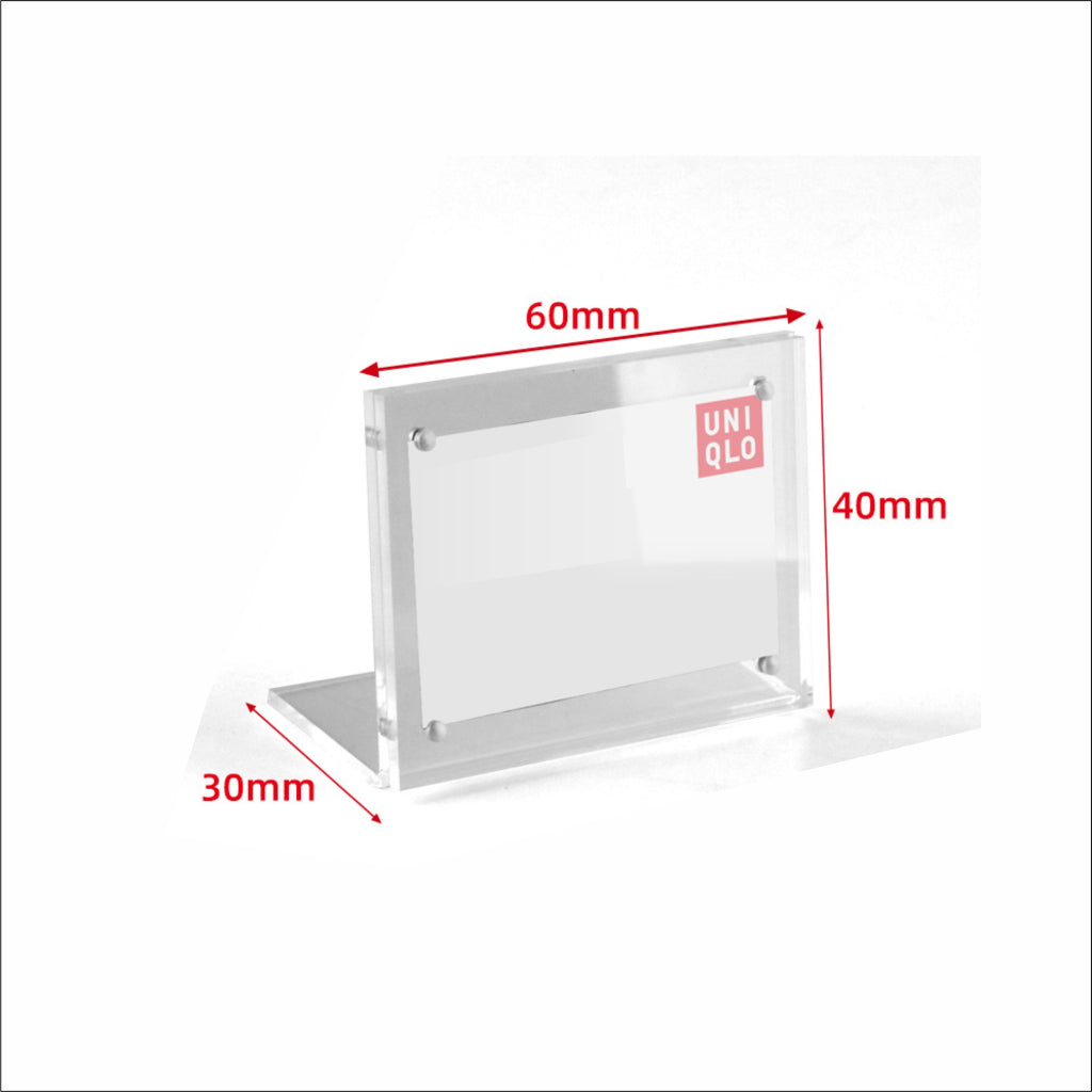Strong Magnetic L-shaped Acrylic Sign Holder / Clear Plastic Table Top Name Card Price Display Stand
