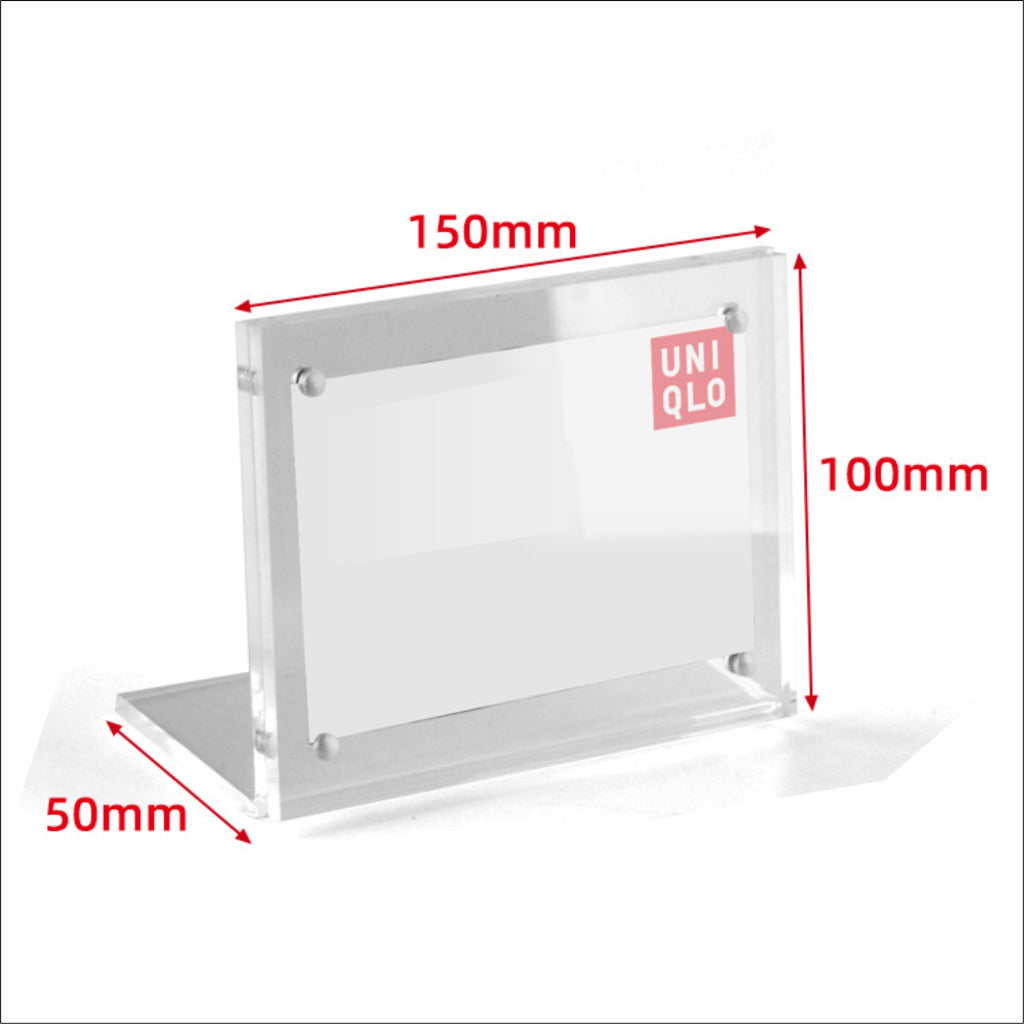Strong Magnetic L-shaped Acrylic Sign Holder / Clear Plastic Table Top Name Card Price Display Stand