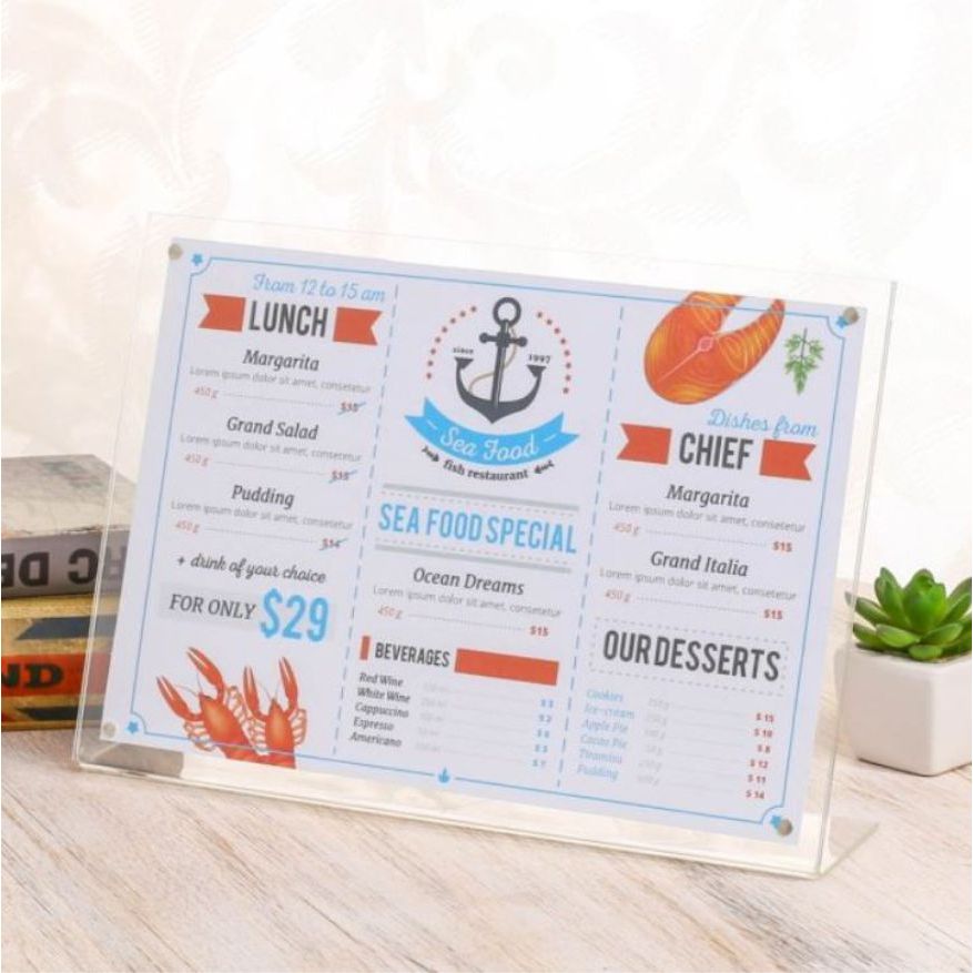 Strong Magnetic L-shaped Acrylic Sign Holder / Clear Plastic Table Top Name Card Price Display Stand
