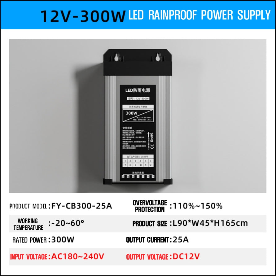 Rainproof LED Transformer Power Supply / DC 12V to AC 220V 60W ~ 400W Power Adapter LED Signage CCTV