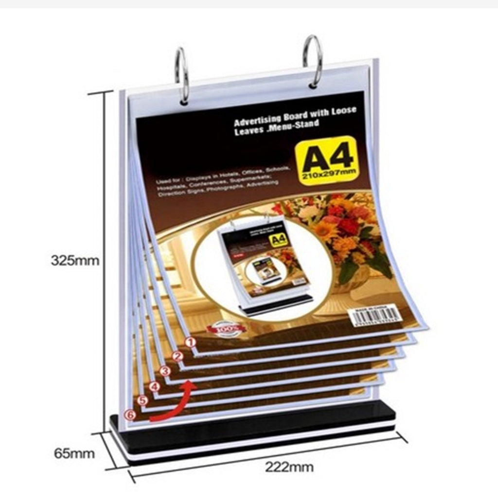 Page Turning Table Menu Stand Type B / Restaurant Cafe Bar Promo Display Holder Acrylic Menu Standee