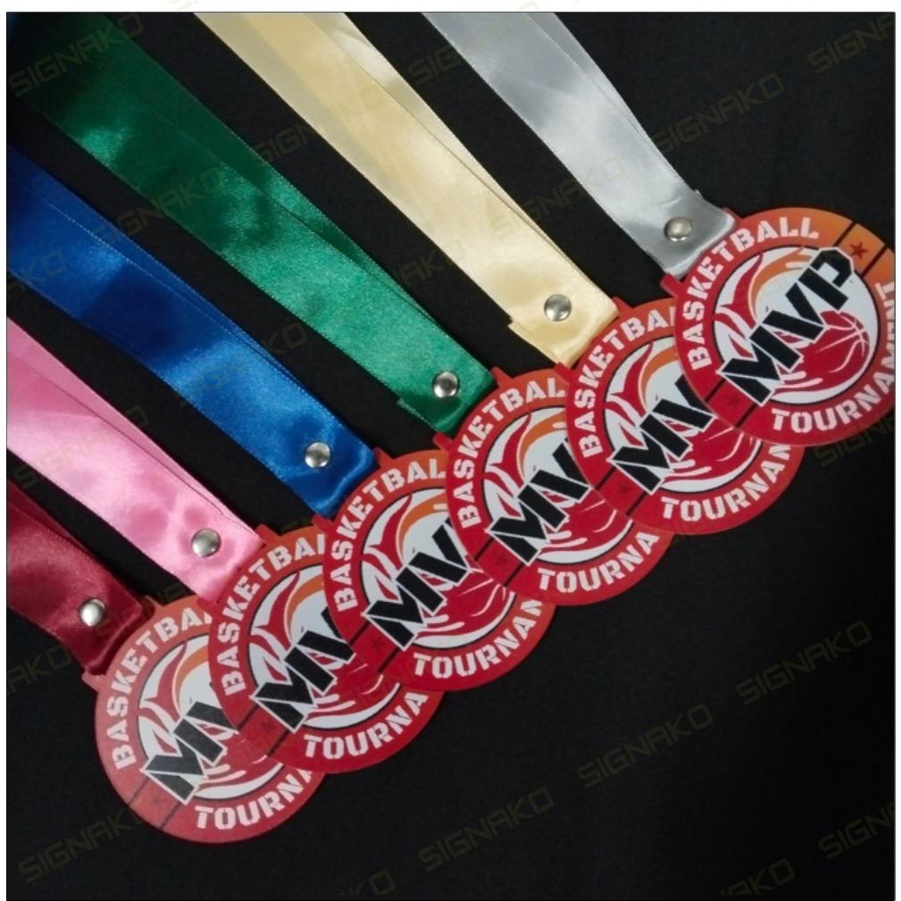 50Pcs) Customized Medal w/ UV Direct Print on 3mm Clear Acrylic w/ Ribbon Lace / Award Trophy Plaque