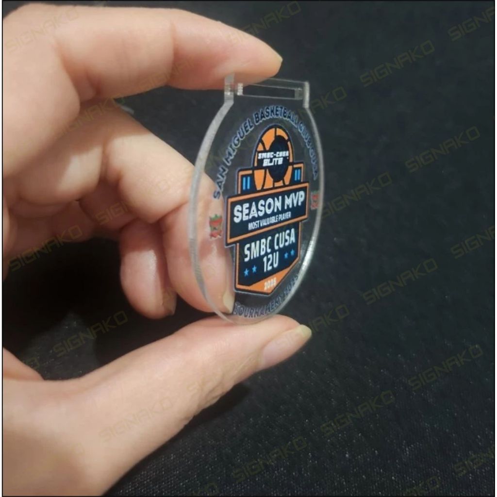 50Pcs) Customized Medal w/ UV Direct Print on 3mm Clear Acrylic w/ Ribbon Lace / Award Trophy Plaque