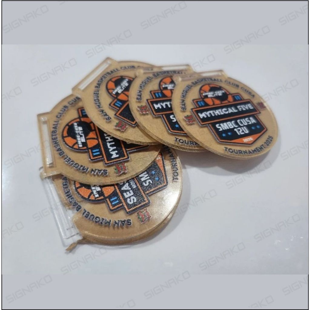 50Pcs) Customized Medal w/ UV Direct Print on 3mm Clear Acrylic w/ Ribbon Lace / Award Trophy Plaque
