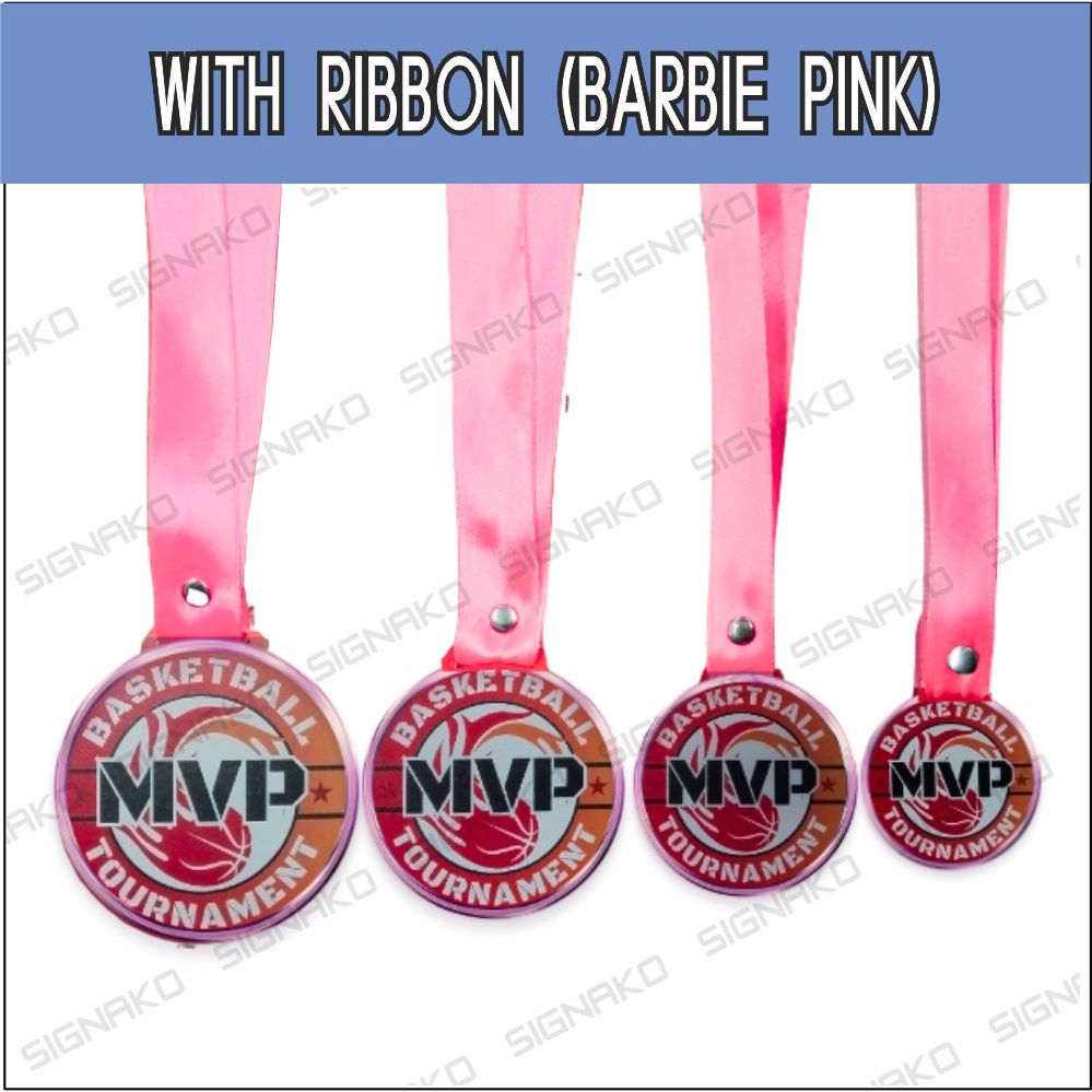 50Pcs) Customized Medal w/ UV Direct Print on 3mm Clear Acrylic w/ Ribbon Lace / Award Trophy Plaque