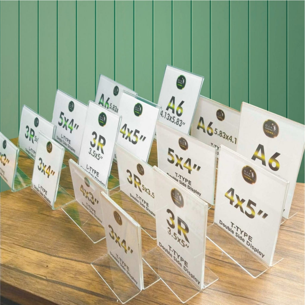 Clear Acrylic Blank L-Type T-Type Table Display Stand Paper Photo Sign Holder Desk Office School