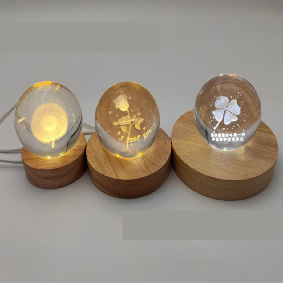 Wooden Led Light Base Stand (New) / White Warm Night Lamp Home Decor Acrylic Decoration Crystal Ball