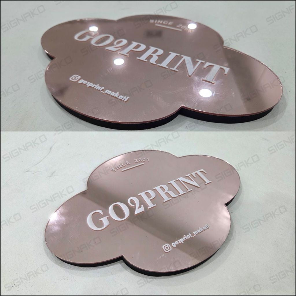 Office Signage #4) Mirror Rose gold Acrylic w/ UV Direct Print & Foam board/Company Room Logo Signage