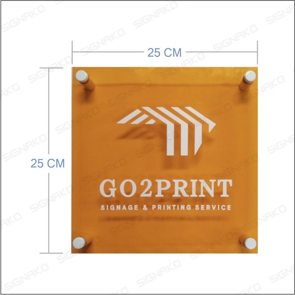 Office Signage #1) Transparent Orange Acrylic w/ UV Direct Print & Bolt / Company Name Plate Sign