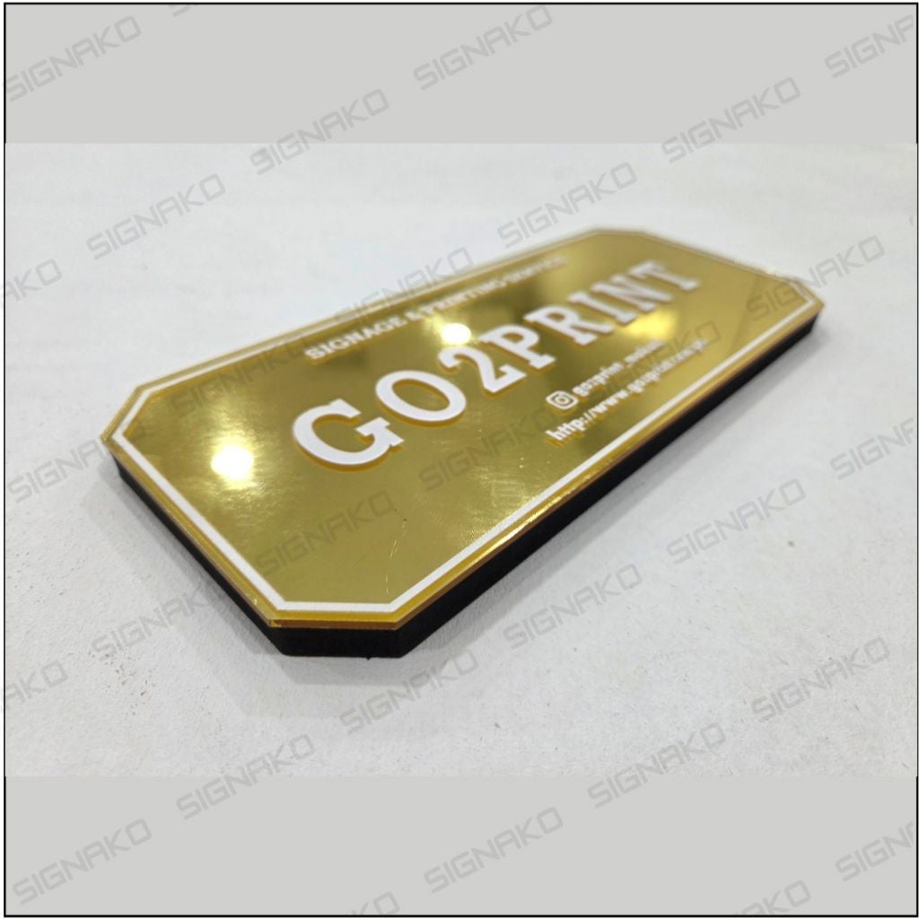 Office Signage) #5 Mirror Gold Acrylic w/UV Direct Print & Foamboard/Company Signage Door Display